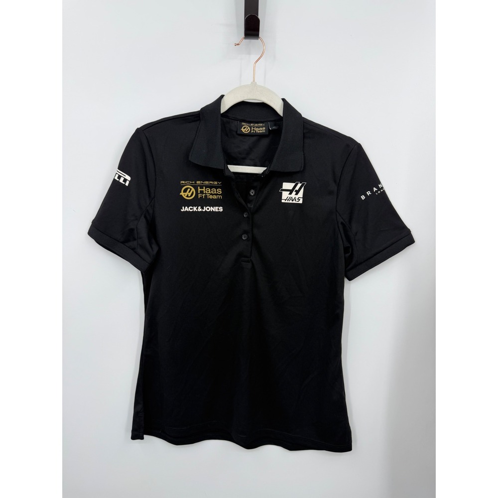Rich Energy Haas F1 Team Polo Shirt Women Size M Black Racing Sponsor Logo